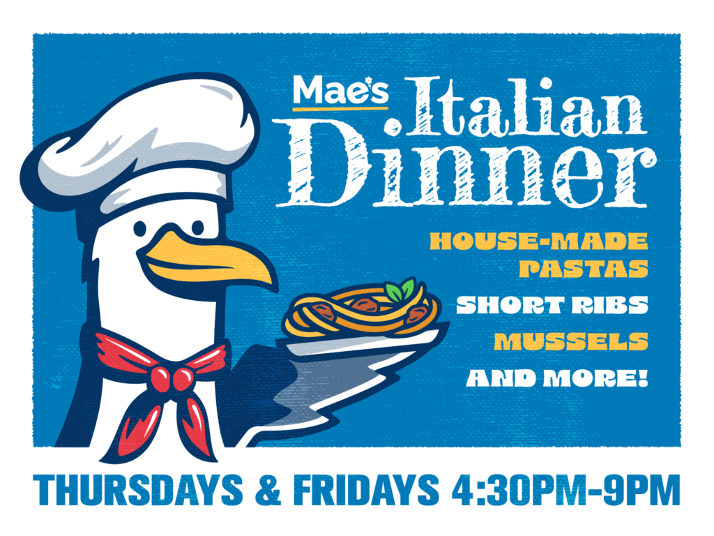 Mae's Cafe has dinner in Bath, Maine